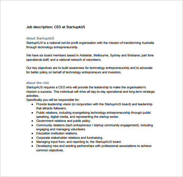 startup ceo job description free pdf template download