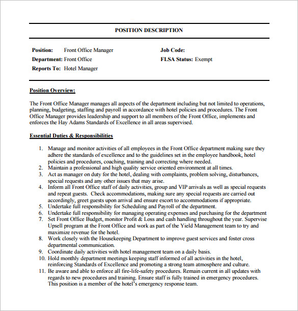 Office Manager Job Description Template 9 Free Word Pdf Format