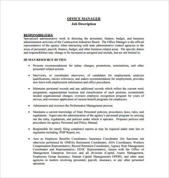 Office Manager Job Description Template - 9+ Free Word, PDF Format