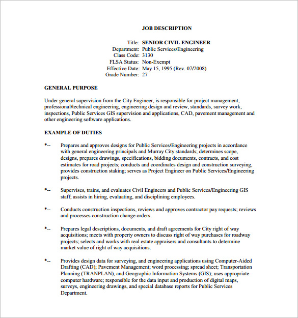 senior civil engineer job description free pdf template