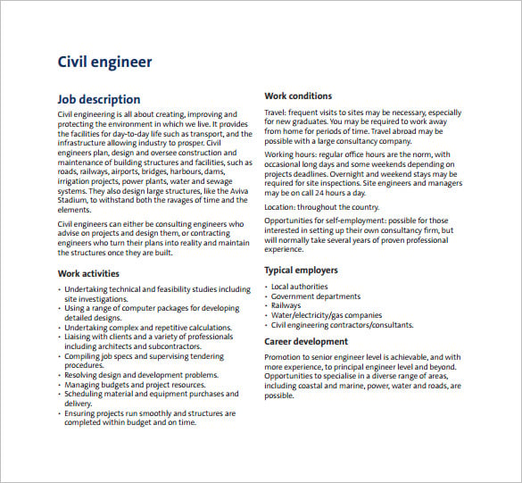 consulting civil engineer job description pdf free download