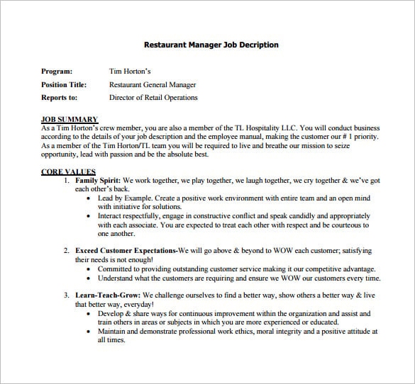 General Manager Job Description Template 9 Free Word PDF Format 