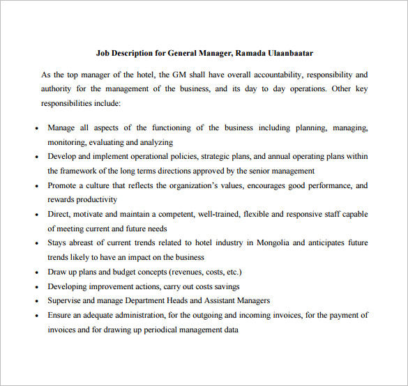 12+ General Manager Job Description Templates Free Sample, Example
