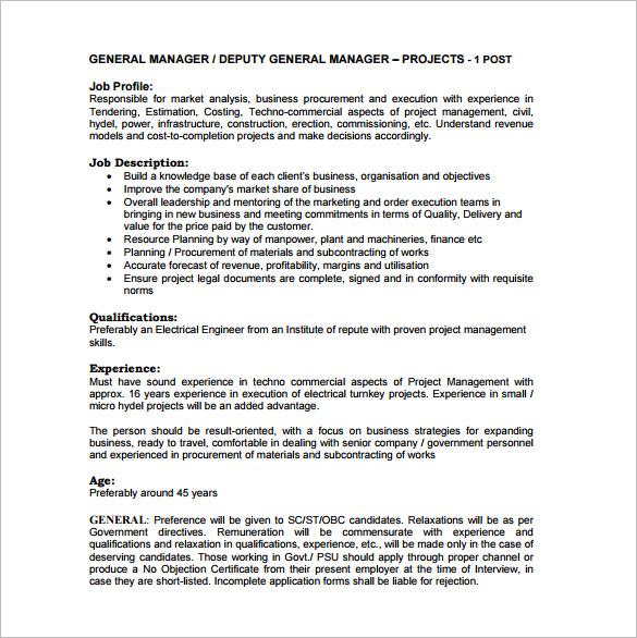 deputy general manager job description free pdf template