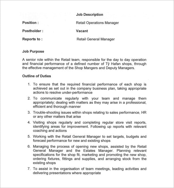 free retail general manager job description pdf download