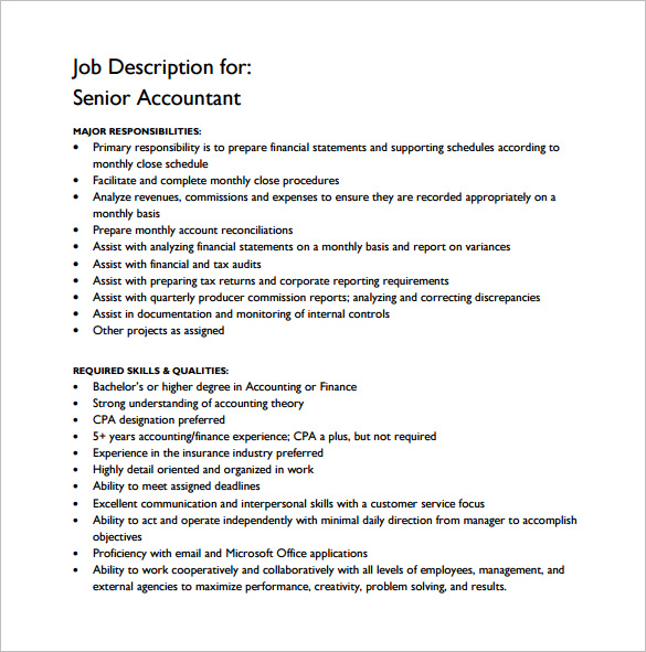 Senior Accountant Job Description PDF Free Download 