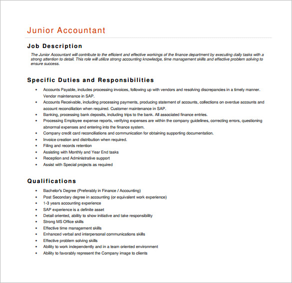 Junior Accountant Tasks