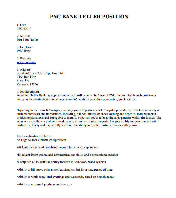 9+ Bank Teller Job Description Templates Free Sample, Example, Format Download!