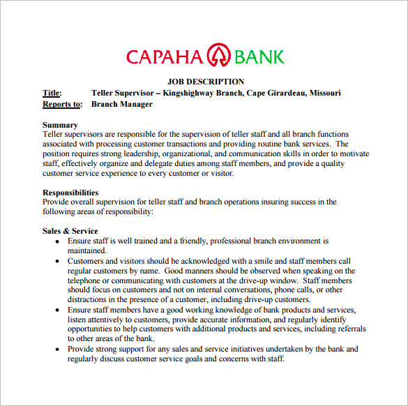 Bank Teller Job Description Template 6+ Free Word, PDF Format Download!