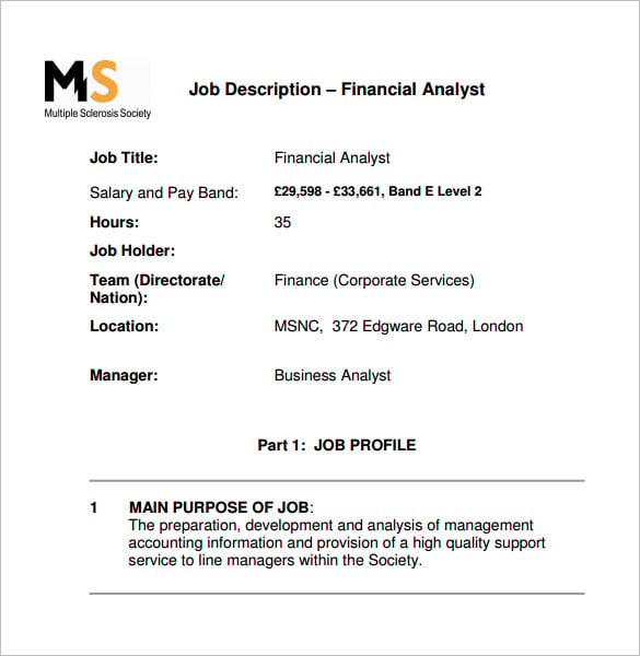 financial business analyst job description free pdf template