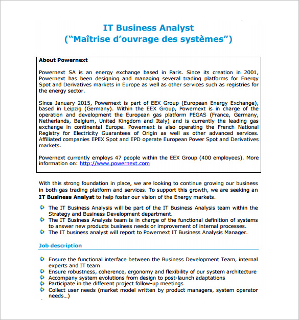 Business Analyst Jo/b Description Template - 9+ Free Word ...