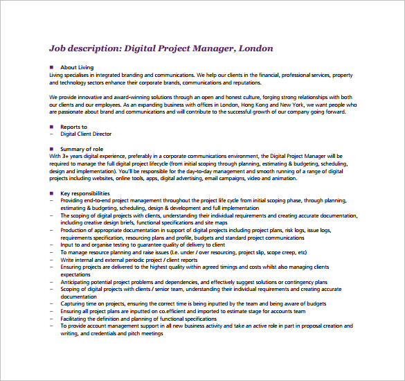 Digital Project Manager Job Description Remar