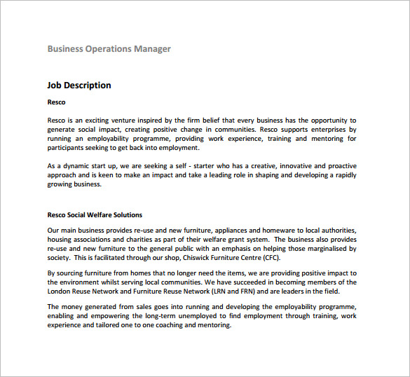 business operations manager description - business operations manager job description