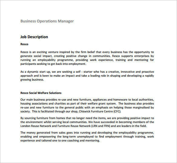 9+ Operations Manager Job Description Templates