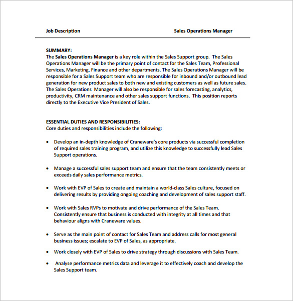 9+ Operations Manager Job Description Templates Free