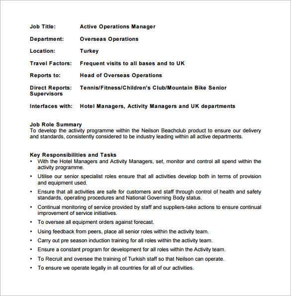 active operations manager job description pdf free download