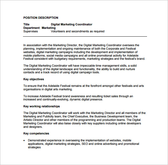 Marketing Coordinator Job Description Pdf