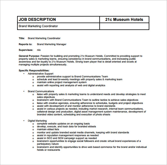 10+ Marketing Coordinator Job Description Templates Free & Premium