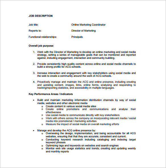 12+ Marketing Coordinator Job Description Templates Free Sample