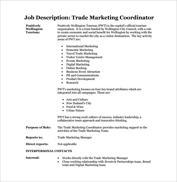 trade marketing coordinator job description free pdf download