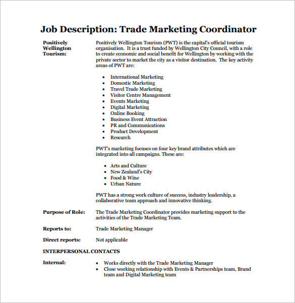 Job description marketing coordinator/ graphic designer