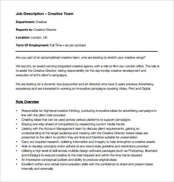 creative director job description for advertising free pdf