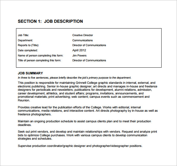 9+ Creative Director Job Description Templates - Word ...