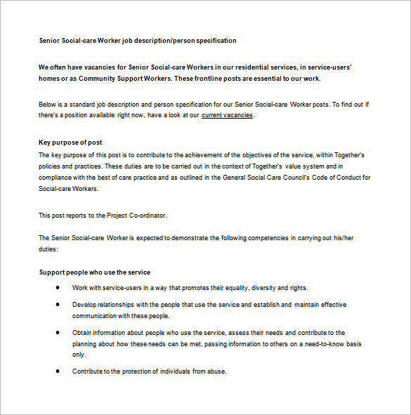 7+ Social Worker Job Description Templates