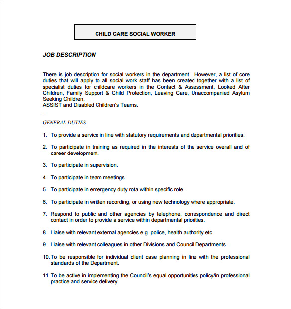 child care social worker job description free pdf template