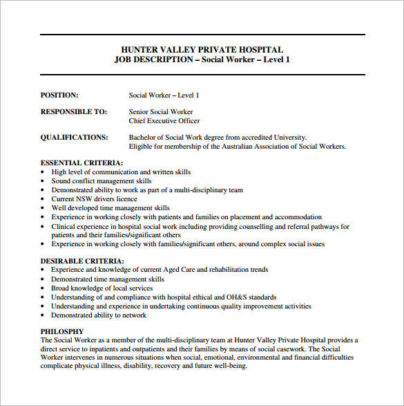 7+ Social Worker Job Description Templates | Free & Premium Templates