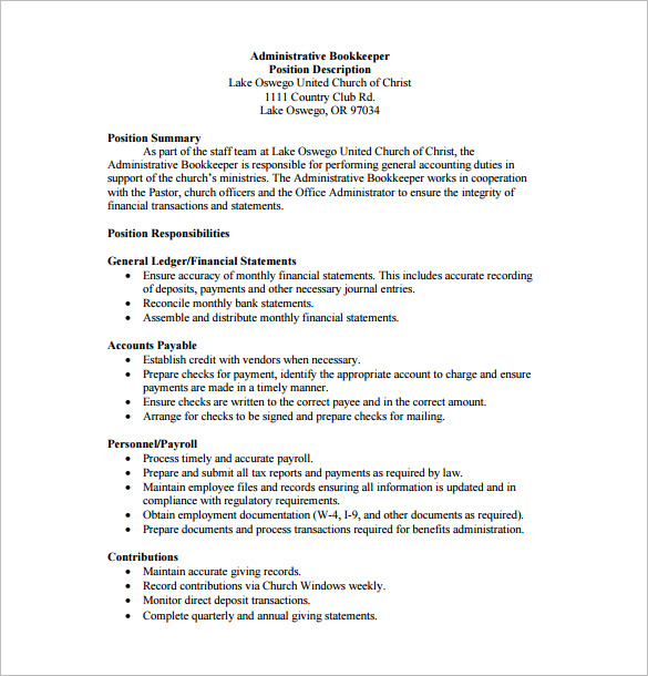 10+ Bookkeeper Job Description Templates Free Sample, Example, Format