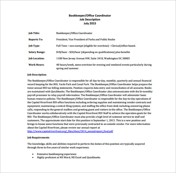 10+ Bookkeeper Job Description Templates Free Sample, Example, Format