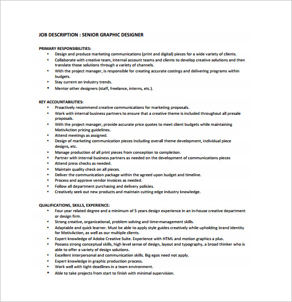 senior graphic designer job description free pdf download