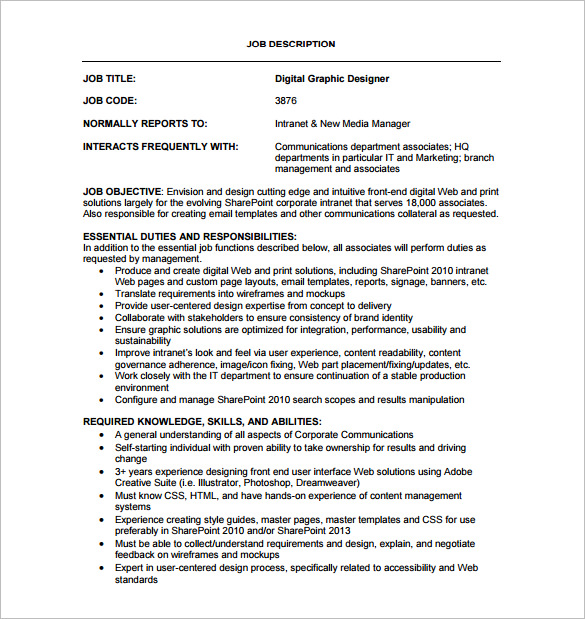 Graphic Designer Job Description Pdf