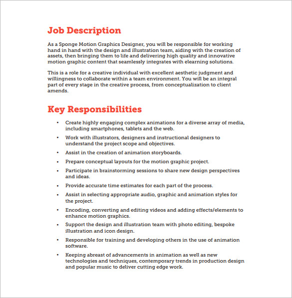 motion graphic designer job description pdf free download