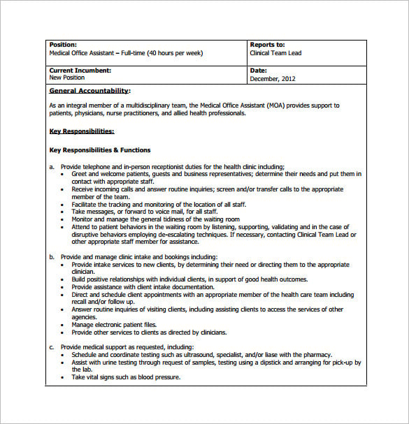 free medical office assistant job description pdf download
