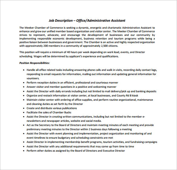 administrative office assistant job description pdf free download