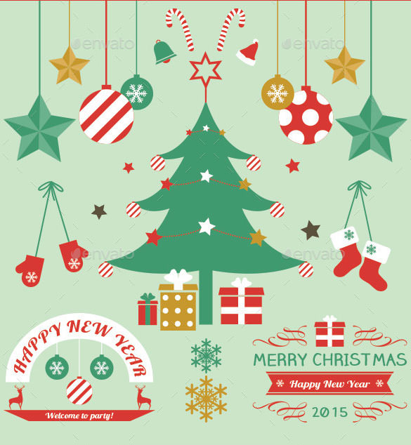 christmas labels and elements set illustrator format