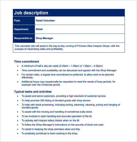 Customer service job description requirements