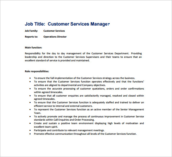 Customer Services Officer Job Description