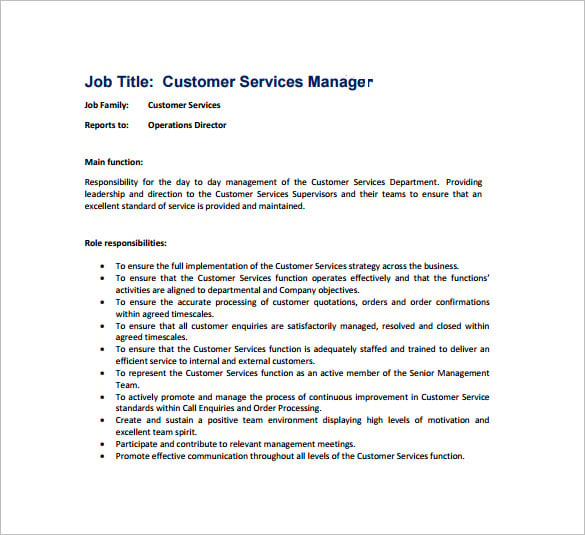 13+ Customer Service Job Description Templates