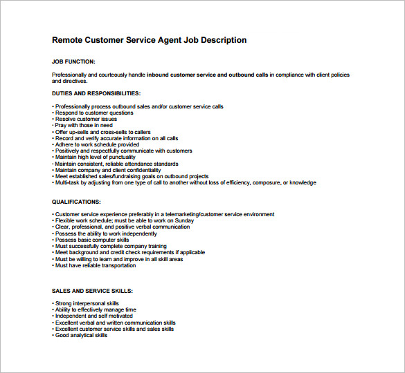 remote customer service agent job description free pdf