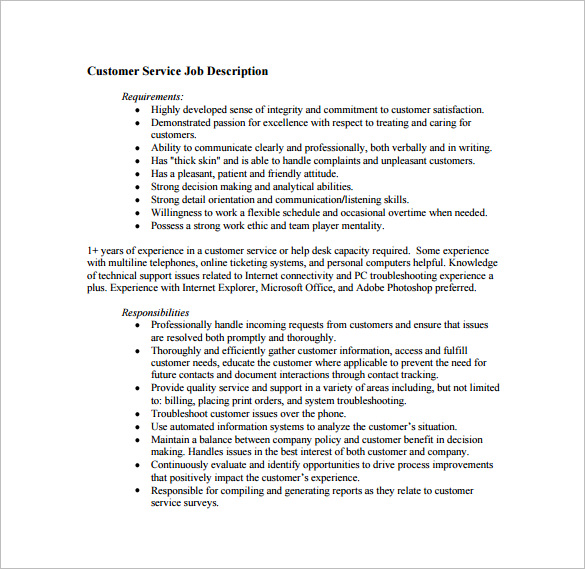 13 Customer Service Job Description Templates Free Premium Templates 13 Customer Service Job Description Templates Free Premium Templates