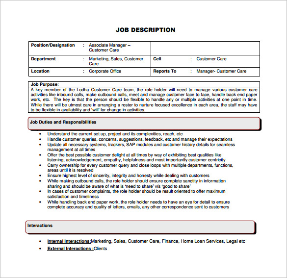 Customer Service Job Description Templates 15 Free Sample