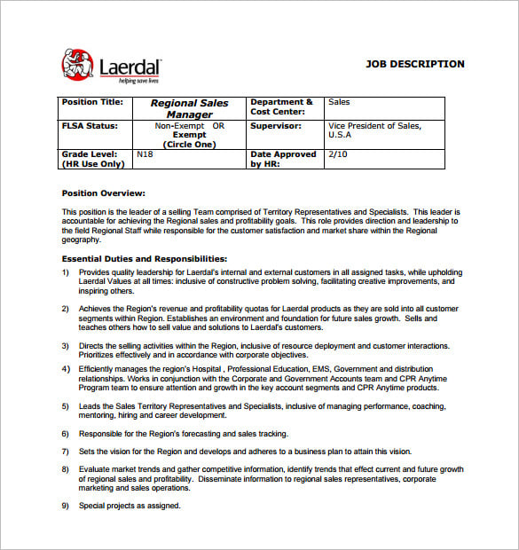 regional sales manager job description free pdf template