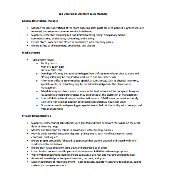 job description template sales manager