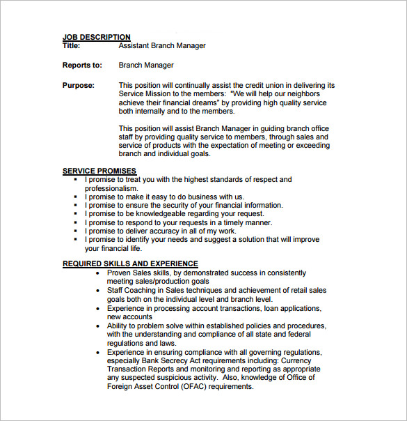 12+ Assistant Manager Job Description Templates