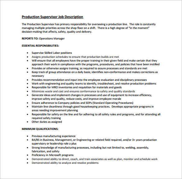 11+ Supervisor Job Description Templates Google Docs, Word