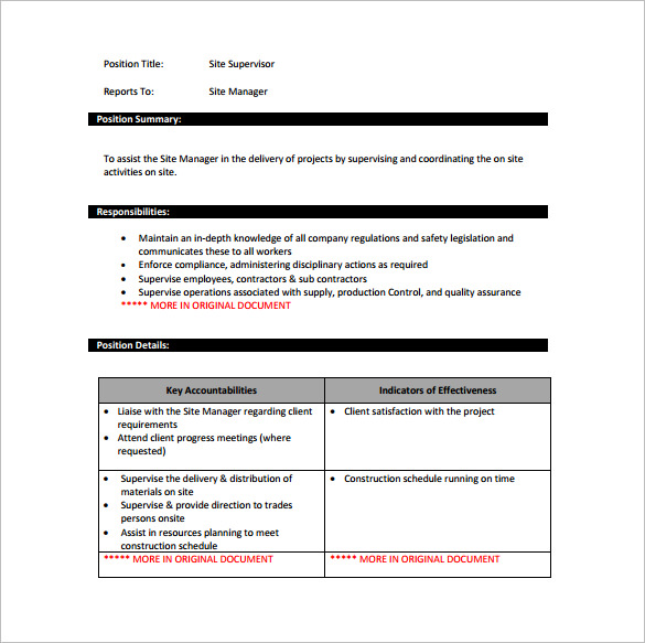 Site Manager Job Description Template Free Programs Utilities And 