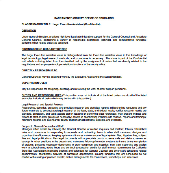 7 Executive Assistant Job Description Templates   Legal Executive Assistant Job Description PDF Free Download 